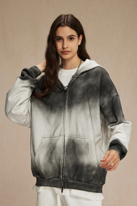 Women's Cotton Gradient-Dyed Vintage  Full-Zip Hooded Jacket