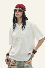 Women's Cotoon Streetwear V-neck  Faux Embroidery T-shirt
