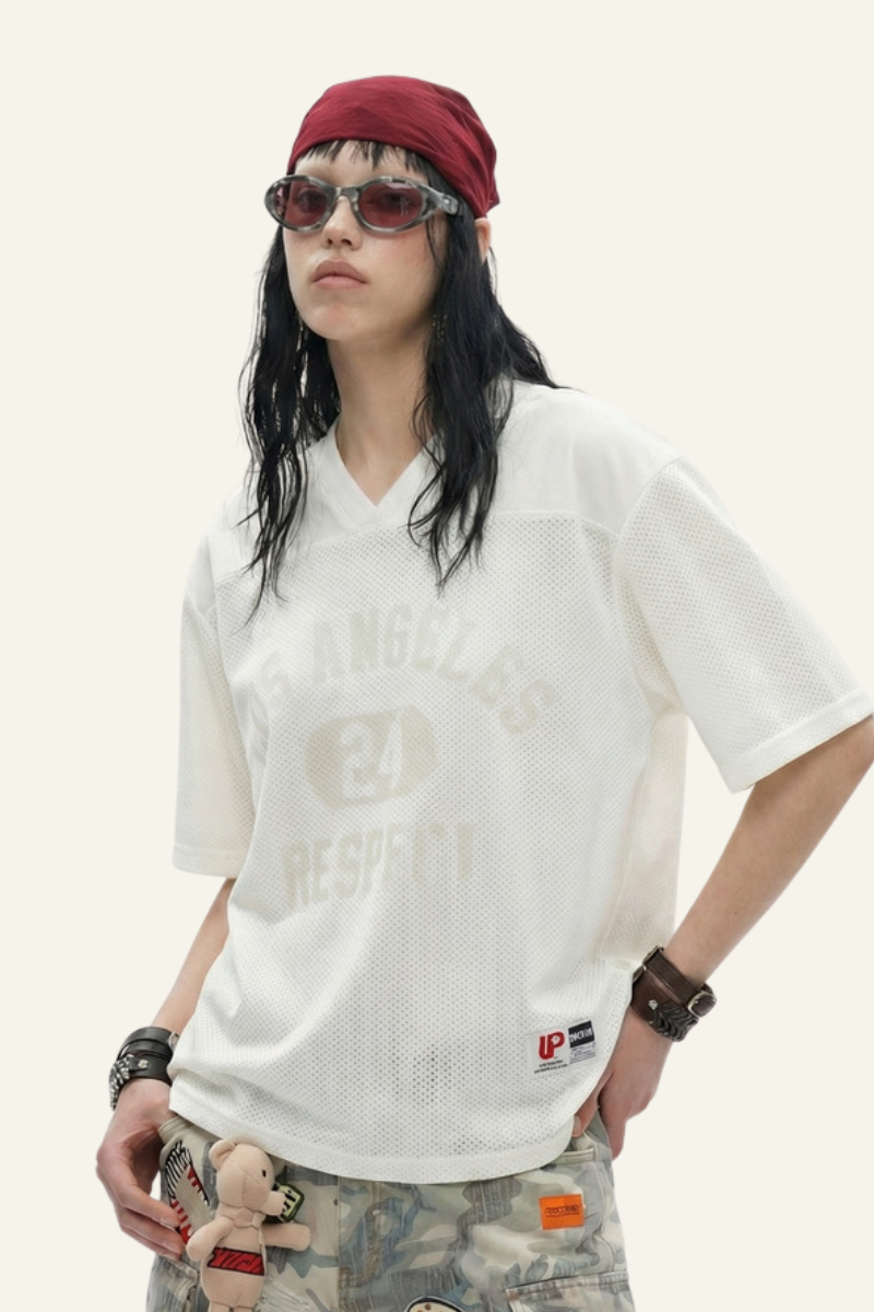 Women's Cotoon Streetwear V-neck  Faux Embroidery T-shirt