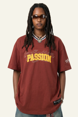 Women's Cotton Streetwear Retro Print V-neck Sport T- shirt
