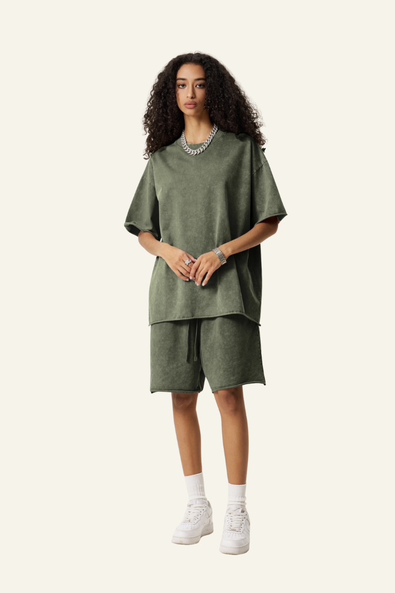 Women's Cotton Streetwear Vintage Set:T-shirt And Short
