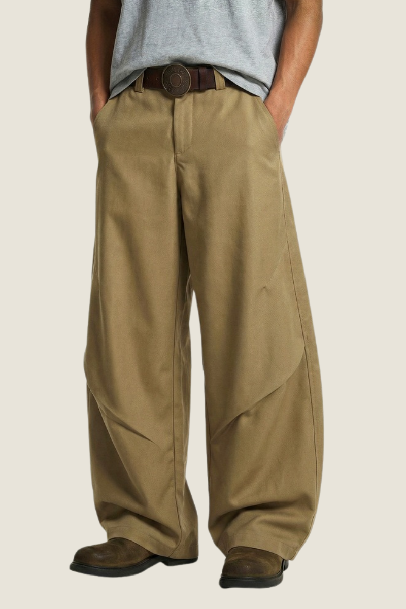 Men's 3D Curved Double Hem Back Pocket Wide Leg Cargo Pants