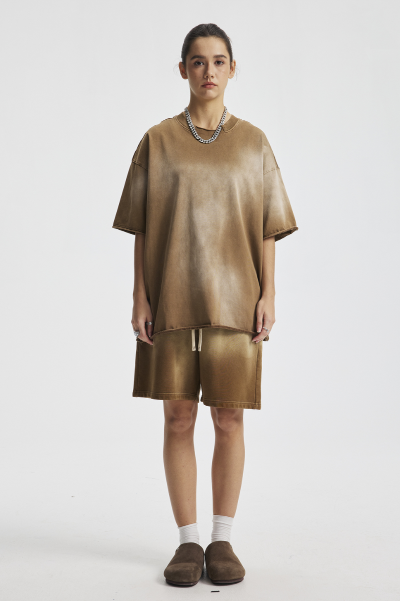 Women's Cotton Gradient Set: Loose-fitting T-shirt And Short