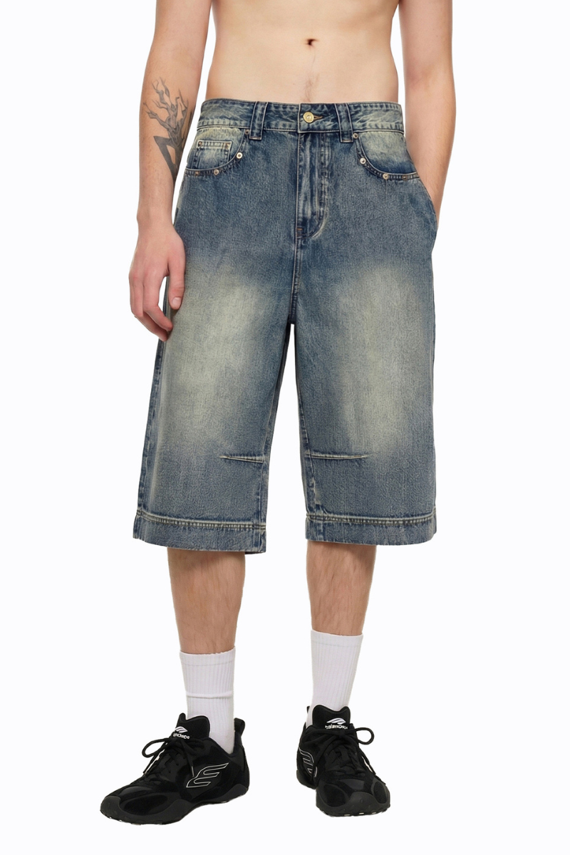 Men's Summer 385g Straight Distressed 7/8 Denim Pants