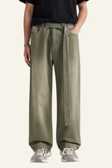 Men's Streetwear Vintage Washed Distressed Wide-Leg Jeans