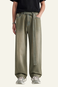 Men's Streetwear Vintage Washed Distressed Wide-Leg Jeans