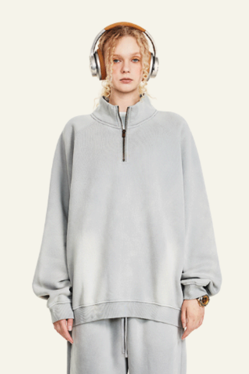 Women's Stand Collar Half Zipper Fleece-Lined Sweatshirt