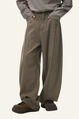 Men's Cotton Vintage Washed Frayed-edge Straight Leg Pants