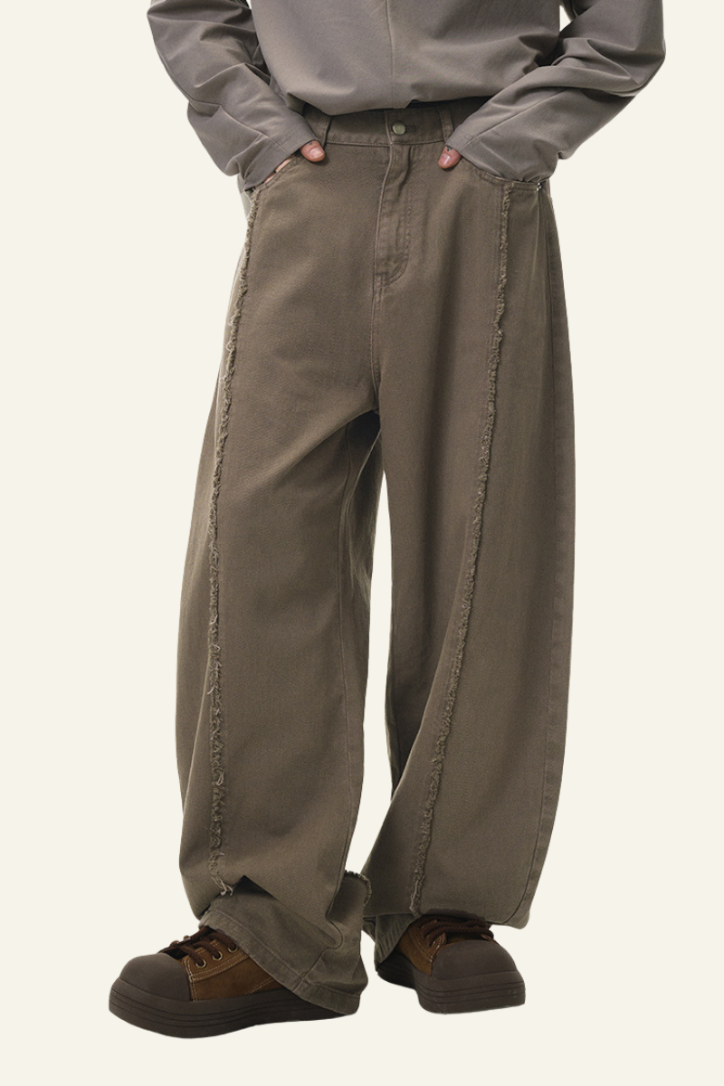 Men's Cotton Vintage Washed Frayed-edge Straight Leg Pants