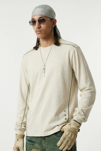 Men's Cotton Linen Symbol Print Colorblock Long Sleeve Tee