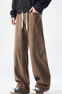 Men's Spring Summer Heavy Cotton Curved Wide Cargo Pants