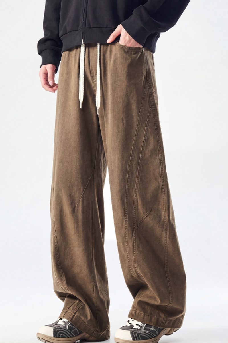 Men's Spring Summer Heavy Cotton Curved Wide Cargo Pants
