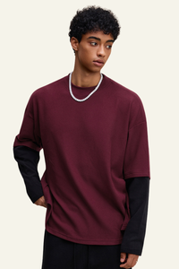 Men's Patchwork Faux-Two-Piece Long Sleeves Pullover Hoodie