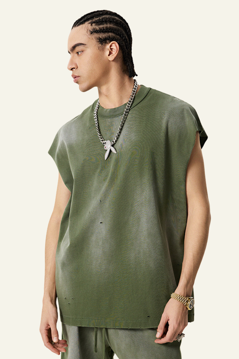 Men's Vintage Gradient Cotton Sleeveless T-shirt