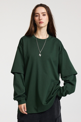 Women's Spring Summer 305g Cotton Mock Layer Long Sleeve