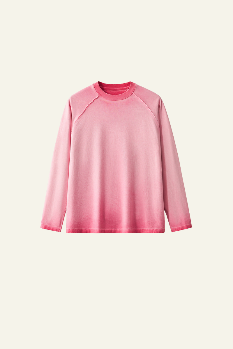 Men's  Streetwear Washed Cotton Long-Sleeved T-shirt.