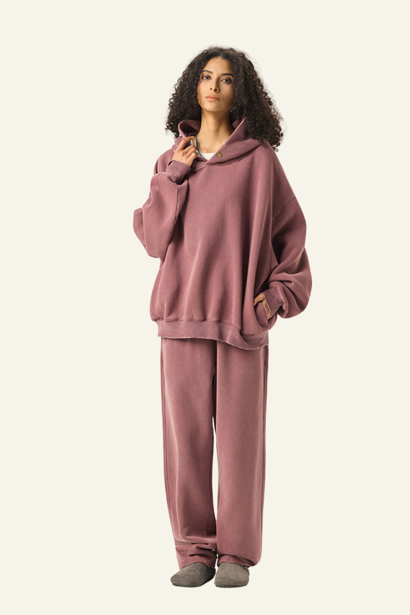 Women's Heavyweight Washed Set:Hoodie And Casual Pant