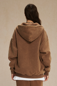 Women's Streetwear Wax-Dyed Vintage Solid Hooded Jacket
