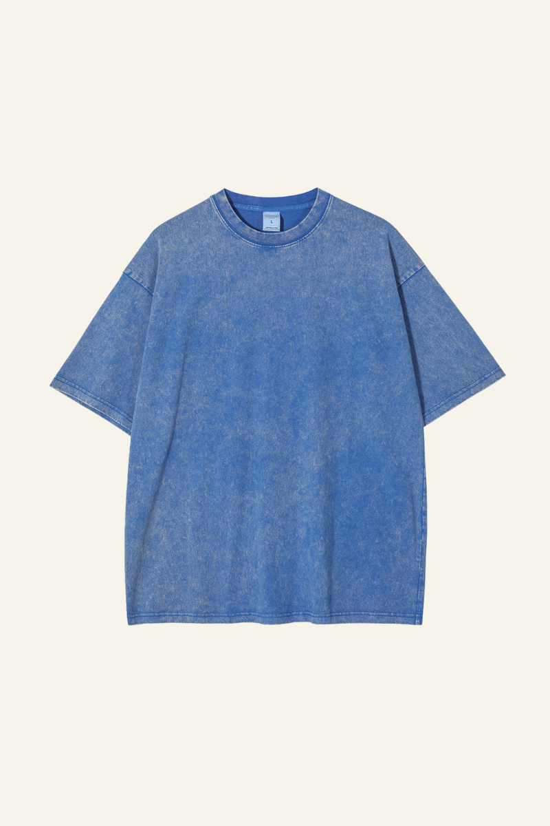 Men's Cotton Streetwear Wax-Dyed Washed Distressed T-shirt
