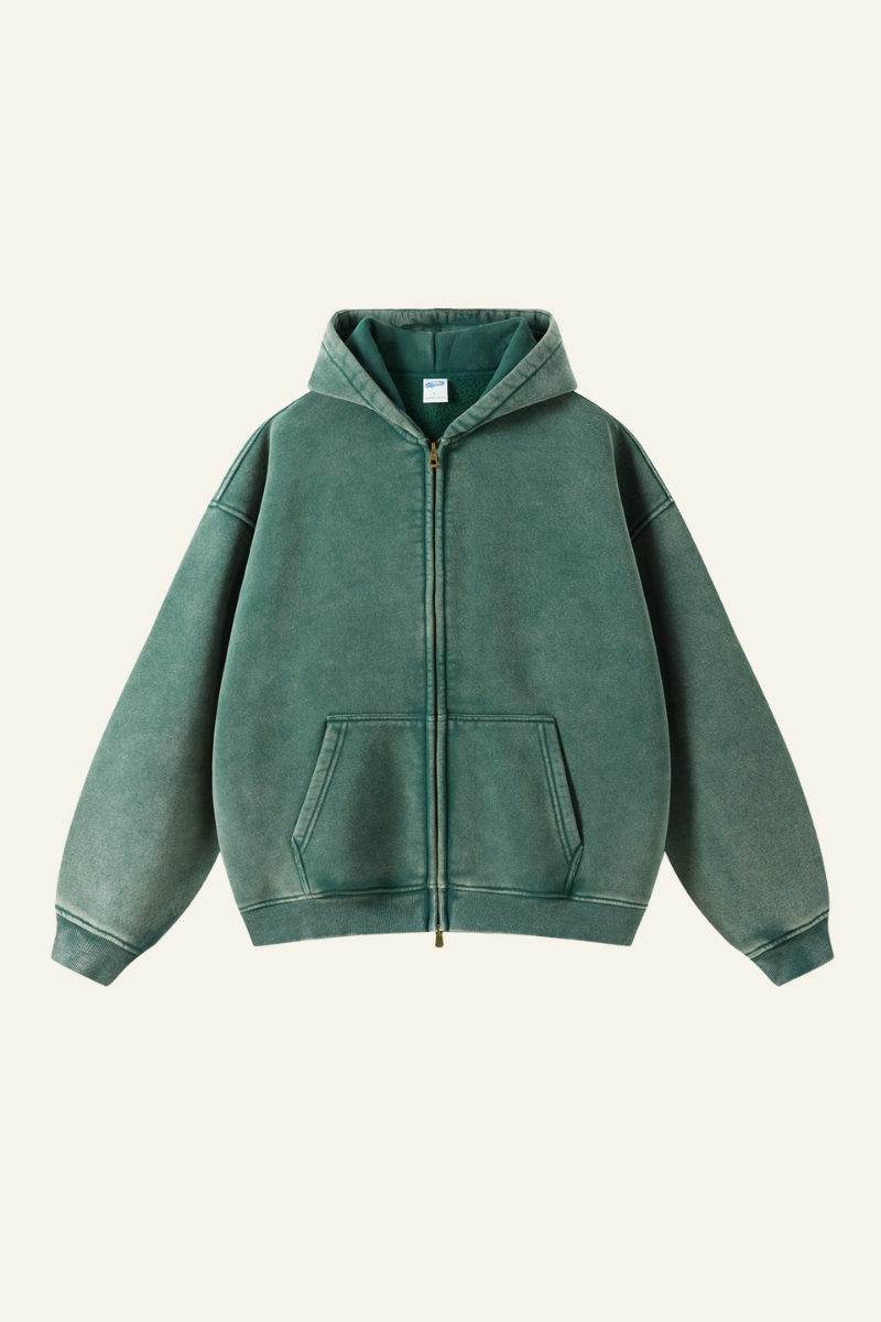 Men's Streetwear Wax-Dyed Vintage Solid Hooded Jacket