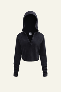 Women's Washed Loose Edged Pleated V-Neck Cotton Hoodie