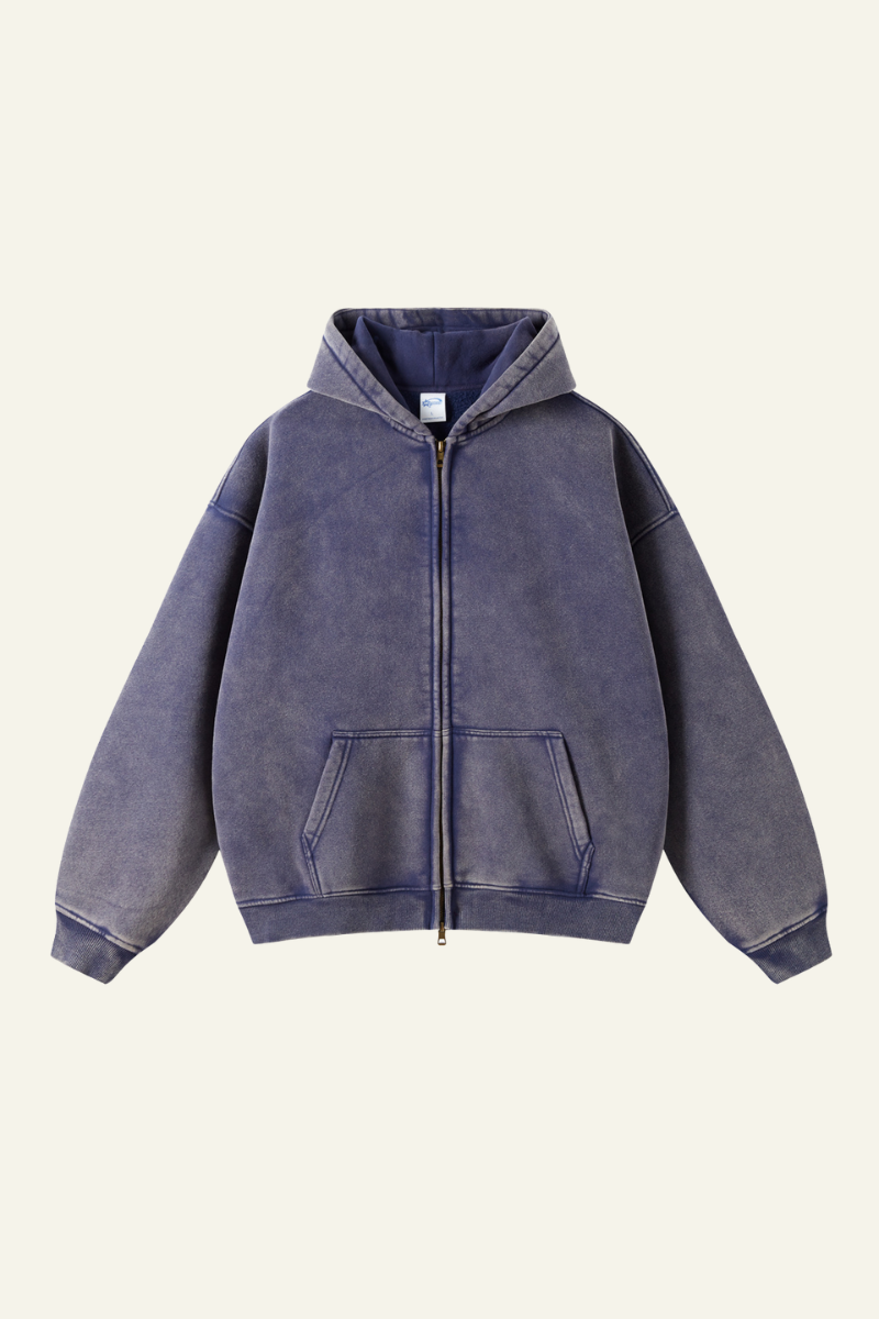 Men's Streetwear Wax-Dyed Vintage Solid Hooded Jacket