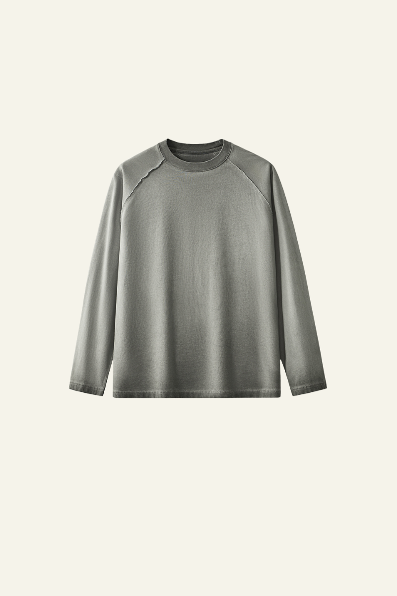 Women's Streetwear Washed Cotton Long-Sleeved T-shirt.