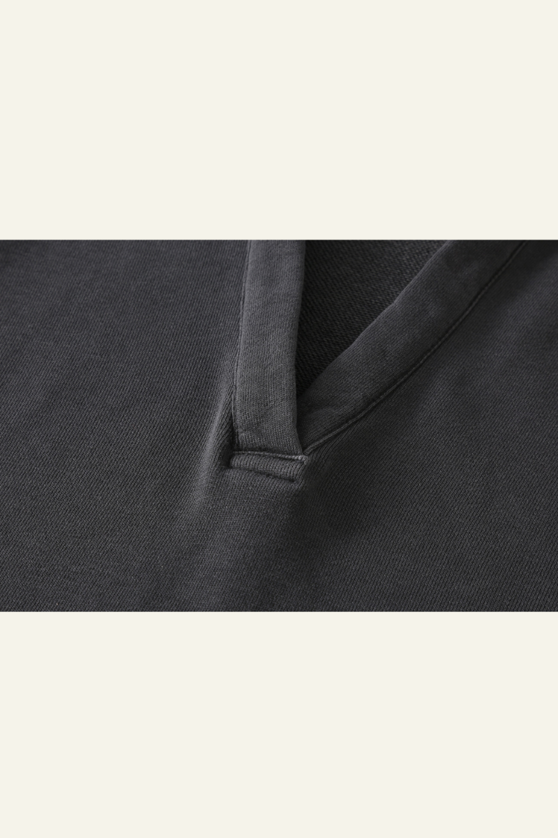 Women's Washed Loose Edged Pleated V-Neck Cotton Hoodie