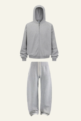 Men's Set:Fleece-lined Zipper Jacket & Curved-blade Pants