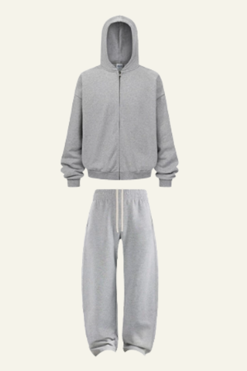 Men's Set:Fleece-lined Zipper Jacket & Curved-blade Pants