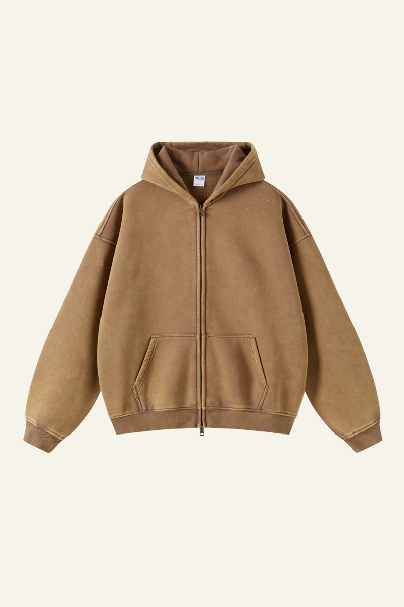 Women's Streetwear Wax-Dyed Vintage Solid Hooded Jacket