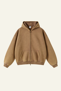 Women's Streetwear Wax-Dyed Vintage Solid Hooded Jacket