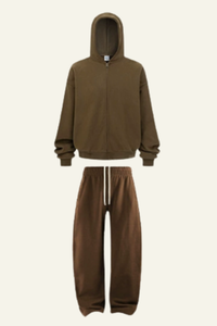Women's Set:Fleece-lined Zipper Jacket & Curved-blade Pants