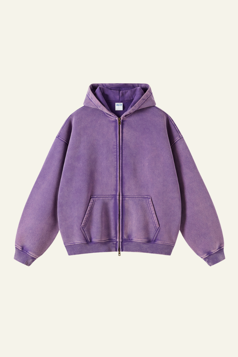 Women's Streetwear Wax-Dyed Vintage Solid Hooded Jacket