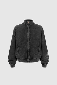 Men's Cotton Streetwear Wax-Dyed Washed Stand Collar Distressed Jacket