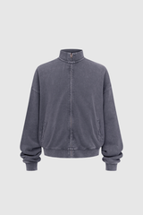 Women's Cotton Streetwear Wax-Dyed Washed Stand Collar Distressed Jacket