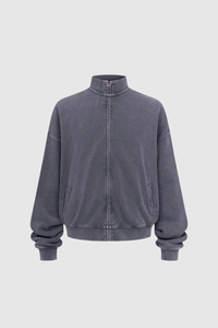 Women's Cotton Streetwear Wax-Dyed Washed Stand Collar Distressed Jacket