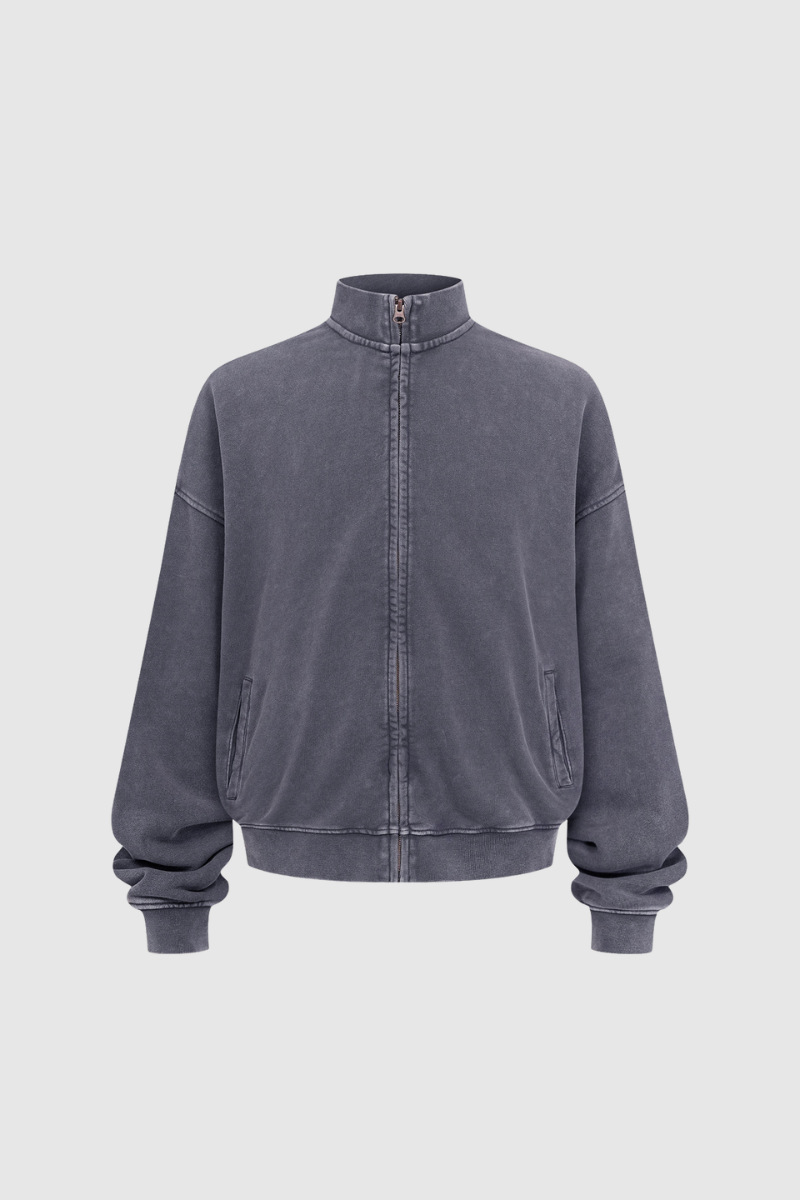 Men's Cotton Streetwear Wax-Dyed Washed Stand Collar Distressed Jacket