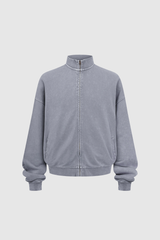 Women's Cotton Streetwear Wax-Dyed Washed Stand Collar Distressed Jacket