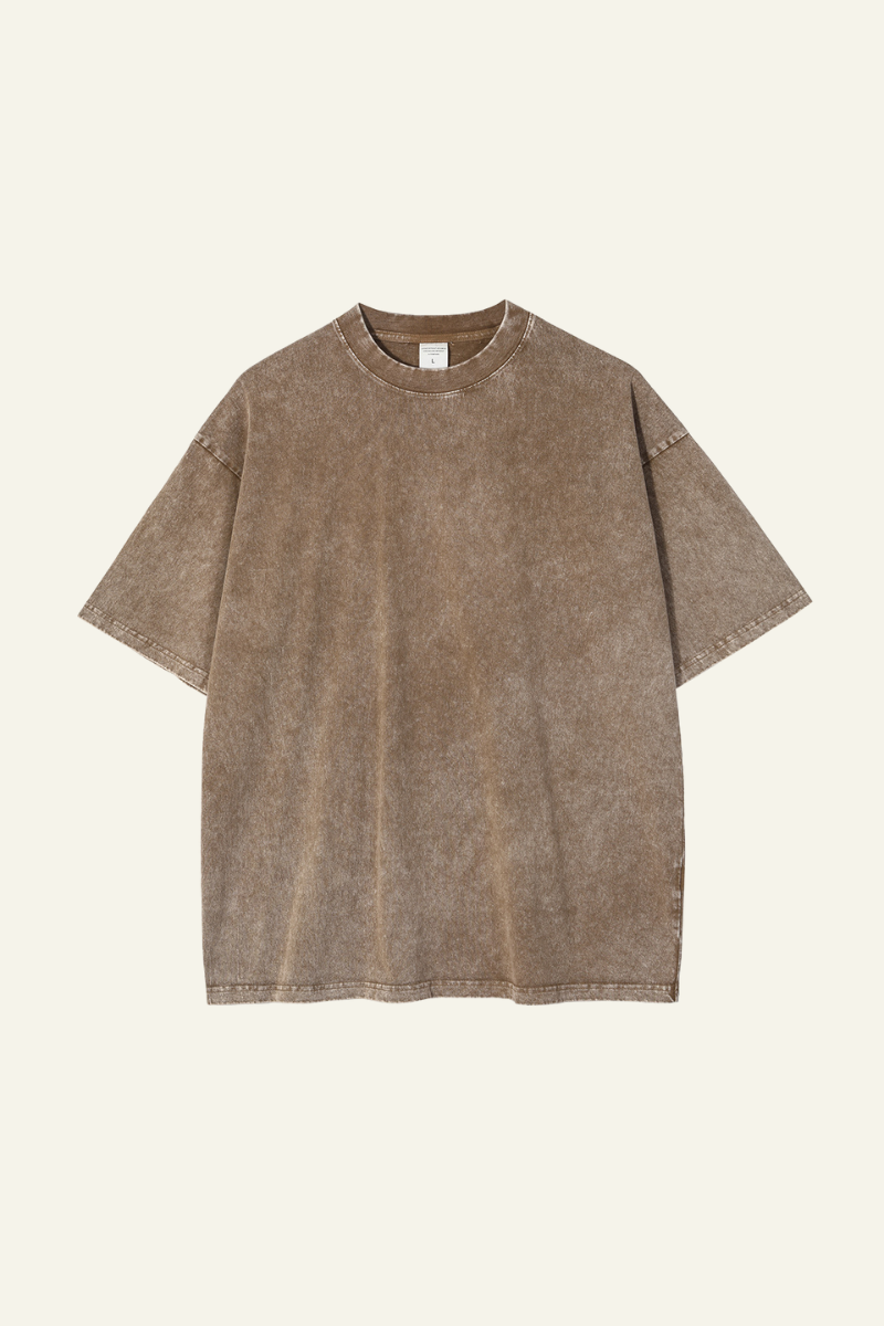 Women's Cotton Streetwear Wax-Dyed Washed Distressed T-shirt