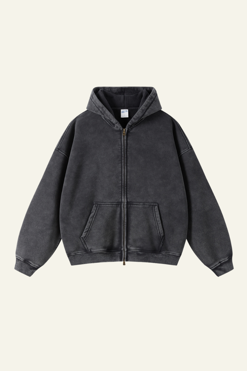 Men's Streetwear Wax-Dyed Vintage Solid Hooded Jacket