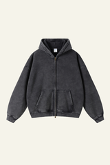 Men's Streetwear Wax-Dyed Vintage Solid Hooded Jacket