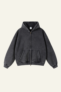 Women's Streetwear Wax-Dyed Vintage Solid Hooded Jacket