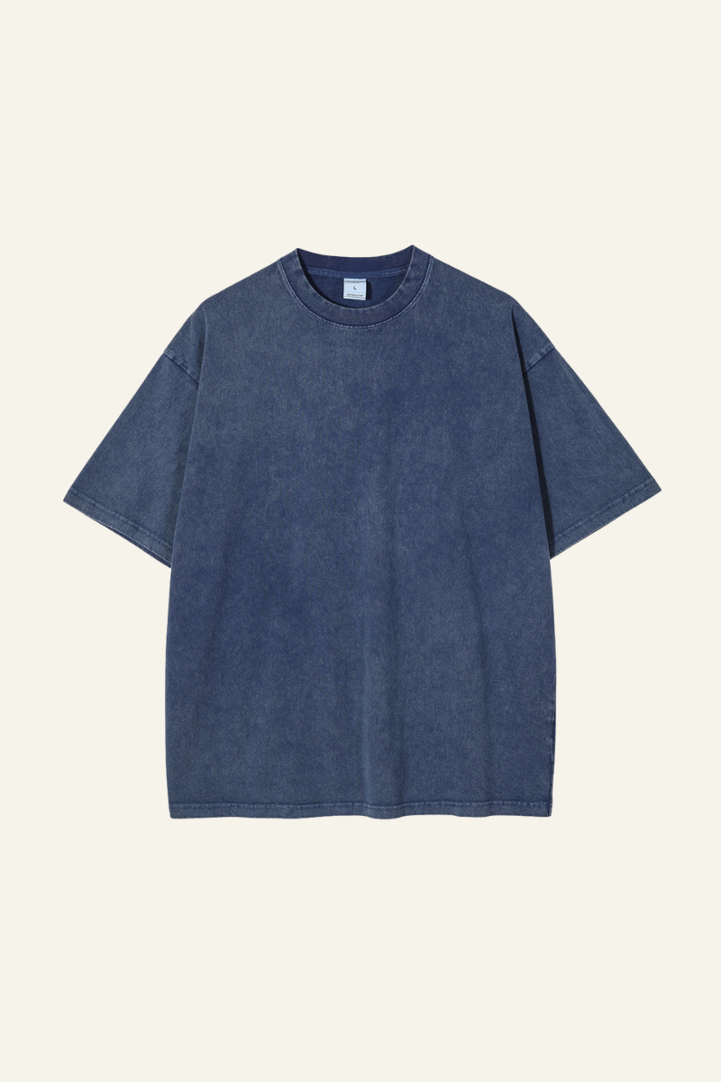Men's Cotton Streetwear Wax-Dyed Washed Distressed T-shirt