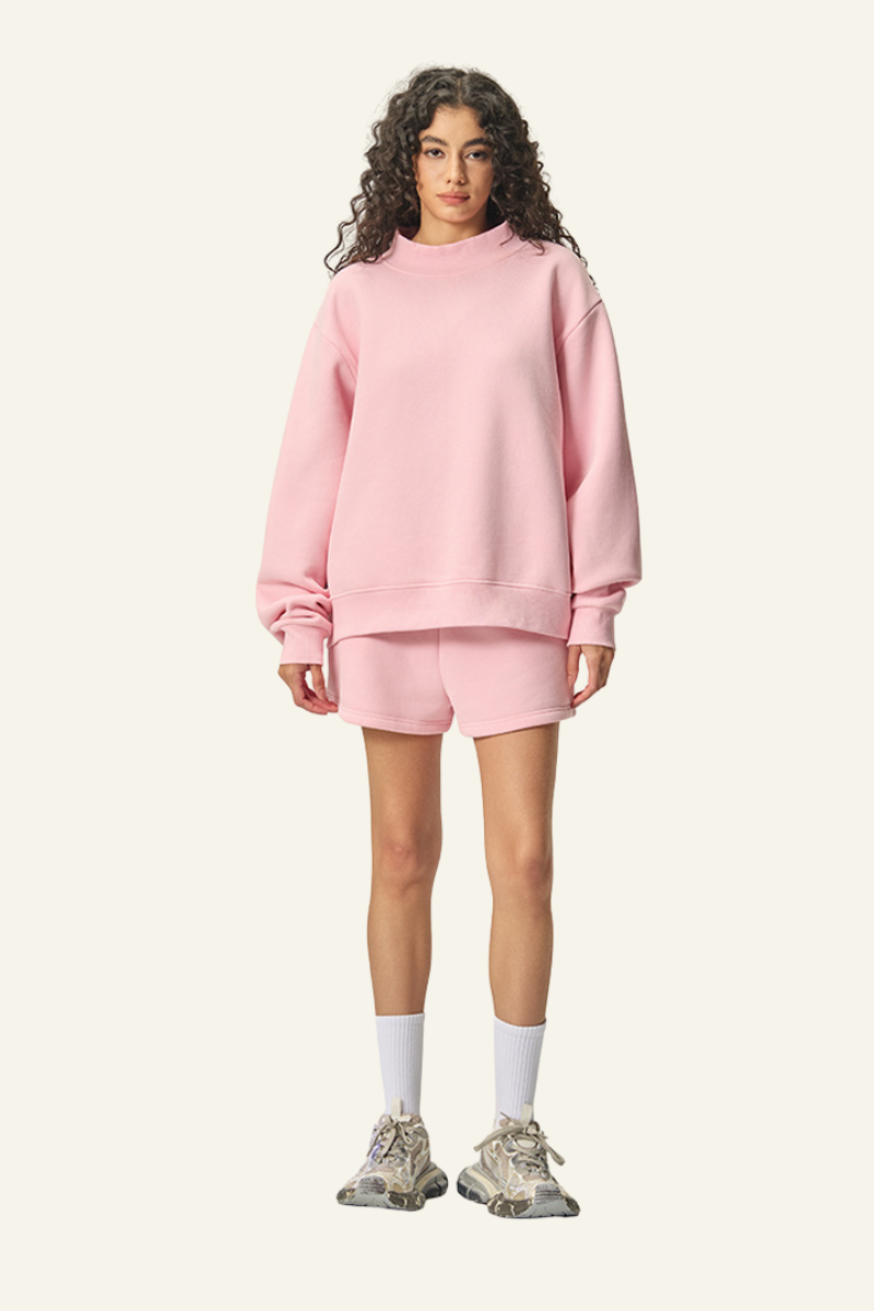 Women's Streetwear Set:Mock Neck Sweatshirt And Shorts