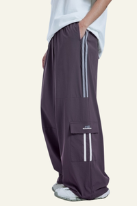 Men's Streetwear Side Color-Blocked Striped Wide-Leg Pants