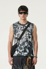 Men's Tie Dye Palm Print Mesh Seamless Sleeveless Tee