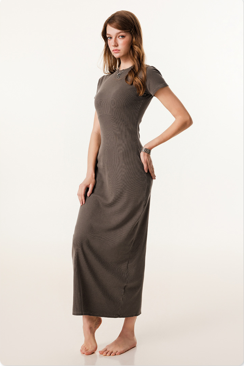 Women's Summer 275g Washed Slim Bodycon Slit Dress