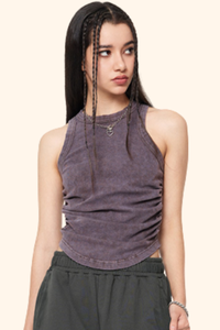 Women's Spring Summer 235g Washed Crewneck Ruched Tank
