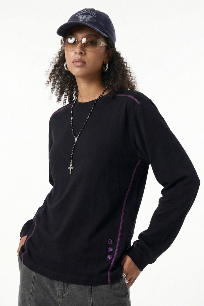 Women's Cotton Linen Symbol Print Long Sleeve Tee
